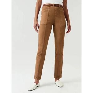 Spanx Stretch Twill Pants Sz S Pull On Straight Leg Brown Shaping Neutral NWT